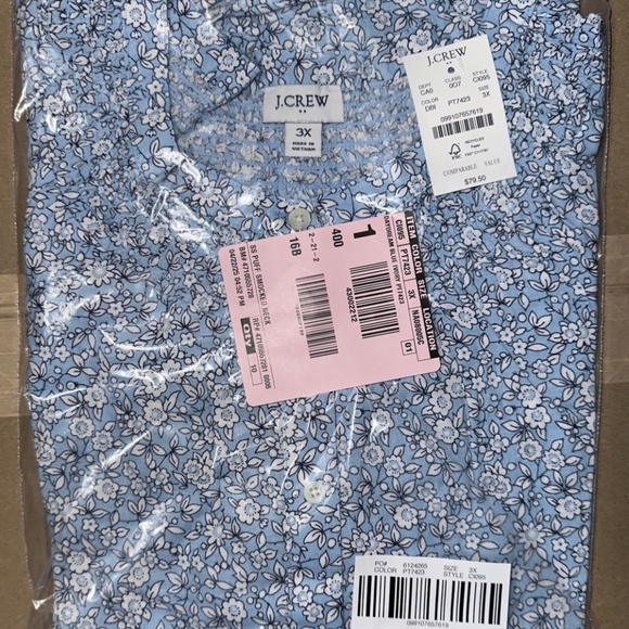 J Crew Factory Linen-blend short-sleeve smock-neck top Blue Ivory 3X Plus Size - Picture 6 of 7